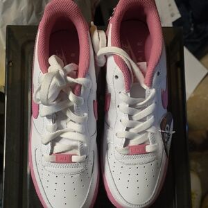 Nike Kids' Air Force 1 White and Pink Sneakers